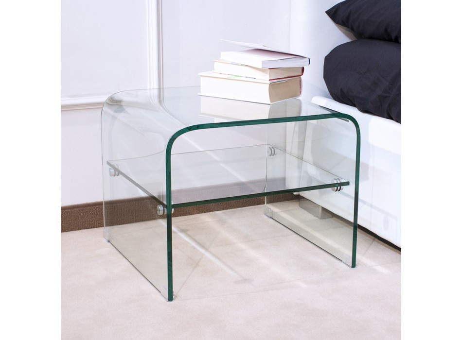 Glass items - Eta Low Bedside Table 50x50x40 With Transparent Shelf