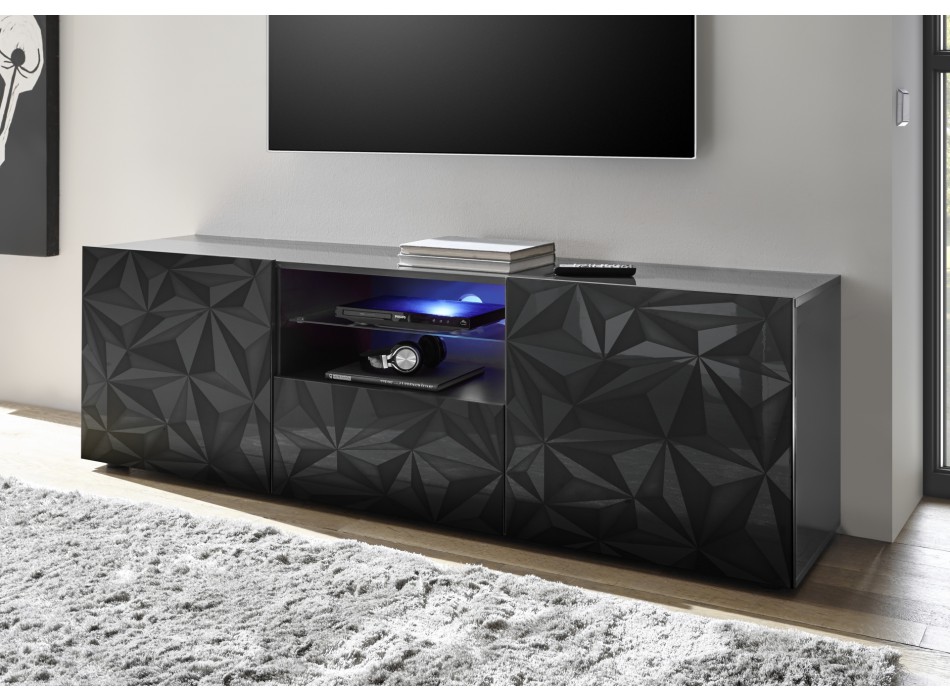 TV stand with 2 doors and 1 drawer PRISMA black colour