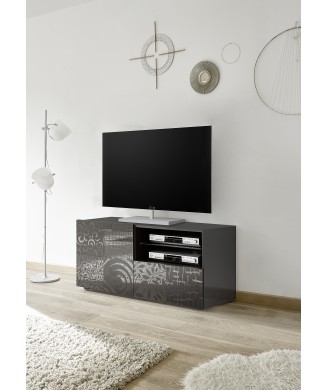 MIRO Small TV Stand 1 Door 1 Drawer 121x42x57 cm black colour