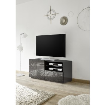 MIRO Small TV Stand 1 Door 1 Drawer 121x42x57 cm black colour