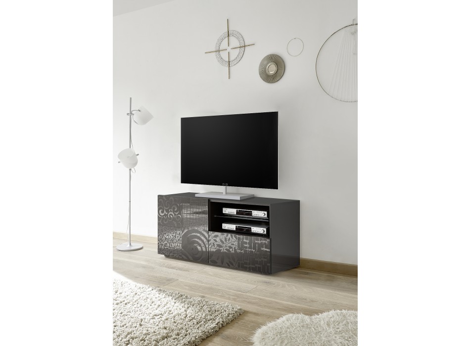 MIRO Small TV Stand 1 Door 1 Drawer 121x42x57 cm black colour