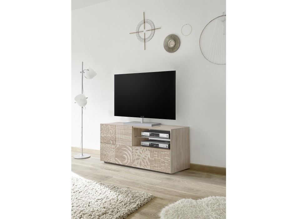 MIRO Small TV Stand 1 Door 1 Drawer 121x42x57 cm oak colour