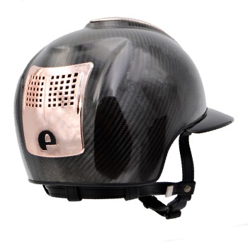 E-LIGHT CARBON HELMET GLOSSY BLACK WITH GLOSSY BLACK POLO VISOR AND 3 ROSE GOLD INSERTS