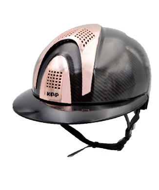 E-LIGHT CARBON HELMET GLOSSY BLACK WITH GLOSSY BLACK POLO VISOR AND 3 ROSE GOLD INSERTS