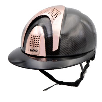 E-LIGHT CARBON HELMET GLOSSY BLACK WITH GLOSSY BLACK POLO VISOR AND 3 ROSE GOLD INSERTS