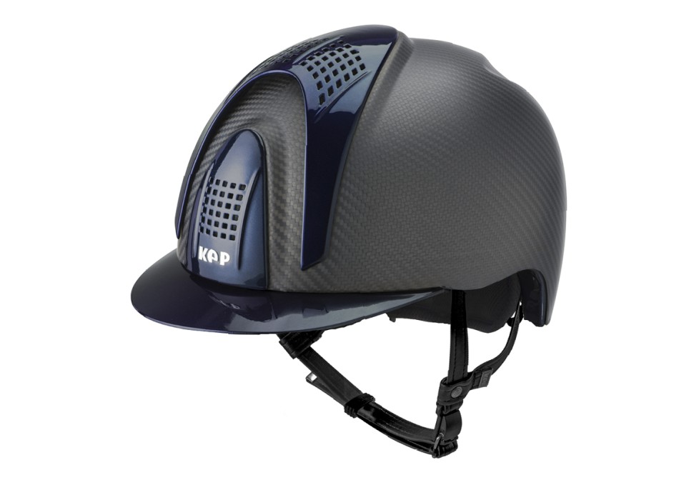 E-LIGHT CARBON HELMET MATT BLACK WITH METALLIC BLUE VISOR AND 3 METALLIC BLUE BLOCKS