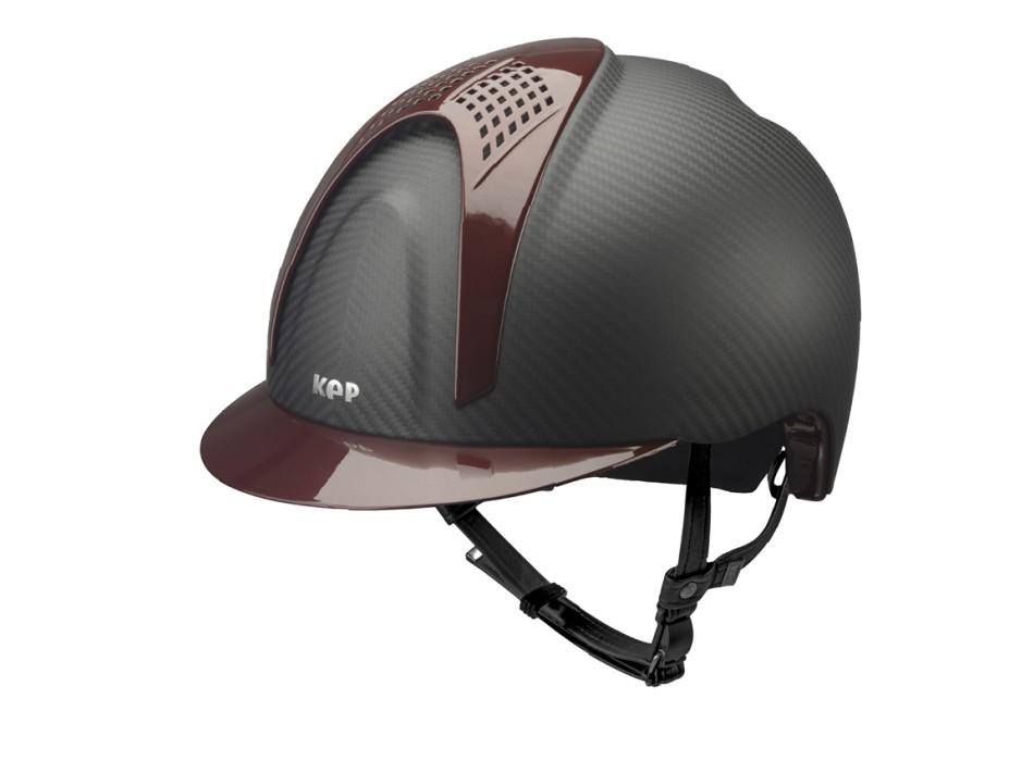 E-LIGHT CARBON HELMET MATT BLACK WITH METALLIC BORDEAUX VISOR AND 2 METALLIC BORDEAUX PAD