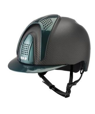 E-LIGHT CARBON HELMET MATT BLACK WITH METALLIC GREEN VISOR AND 3 METALLIC GREEN BOLTS