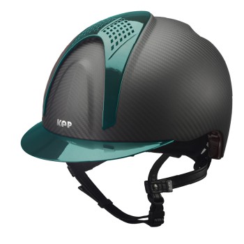 E-LIGHT CARBON HELMET MATT BLACK WITH METALLIC GREEN VISOR AND 2 METALLIC GREEN PAD