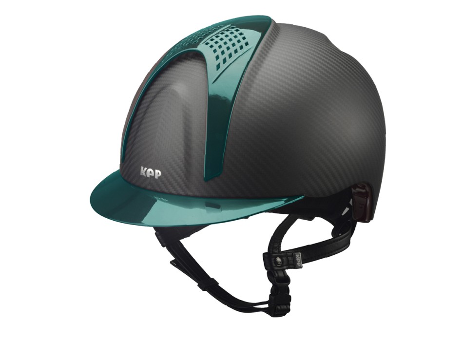 E-LIGHT CARBON HELMET MATT BLACK WITH METALLIC GREEN VISOR AND 2 METALLIC GREEN PAD