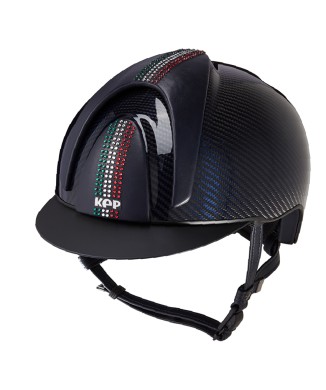 E-LIGHT SHINE BLUE CARBON HELMET WITH SWAROVSKI ITALIAN FLAG