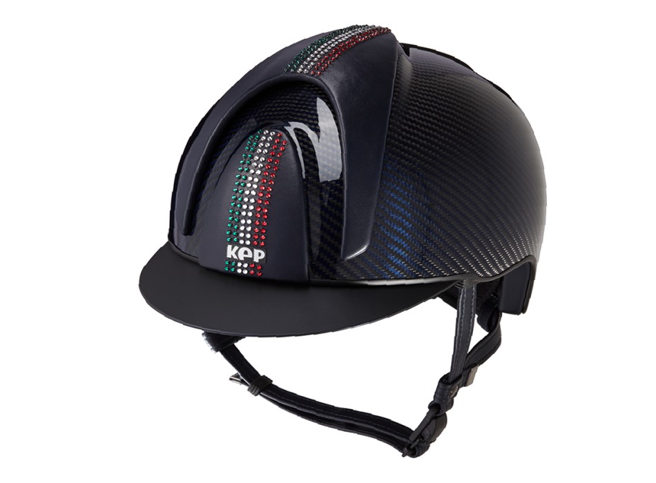 E-LIGHT SHINE BLUE CARBON HELMET WITH SWAROVSKI ITALIAN FLAG