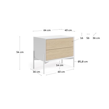 Comodino Marielle in legno di frassino laccato di bianco 64 x 54 cm