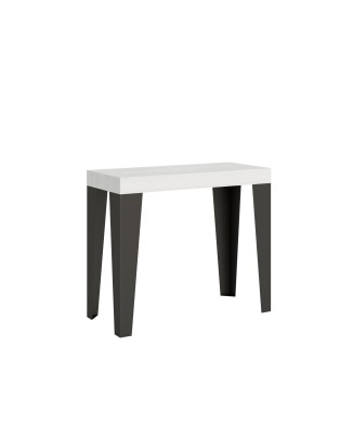 Flame Console with Anthracite frame - Extendable console 90x40/196 cm Flame Small White Ash with Anthracite frame