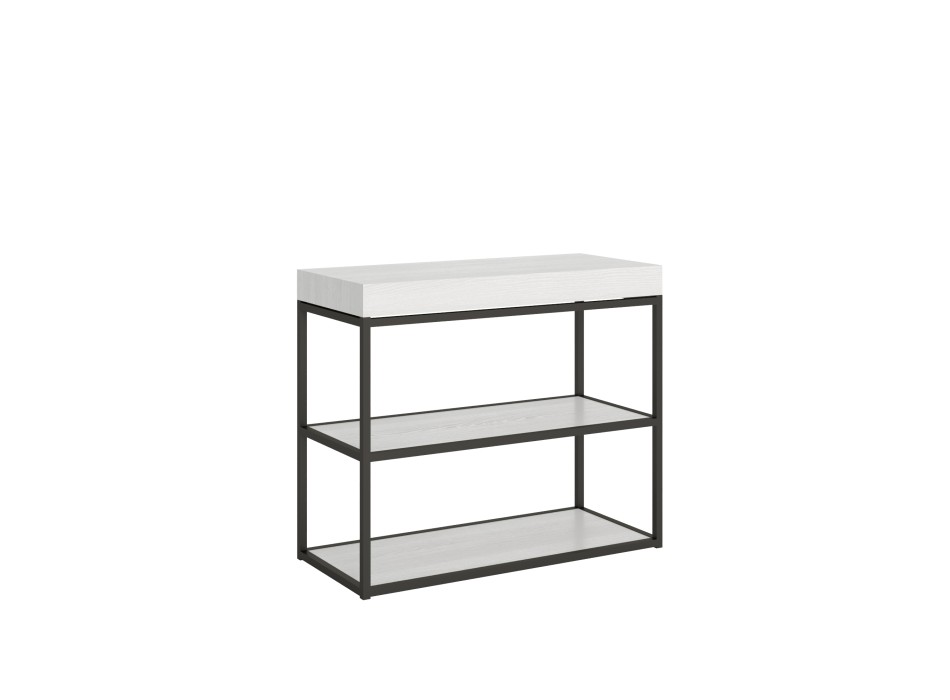 Plano Console Anthracite Frame - Extendable Console 90x40/196 cm Plano Small White Ash Anthracite Frame