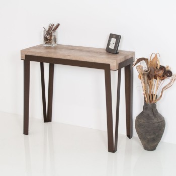 Rio console with Rust frame - Extendable console 90x40/196 cm Rio Small Quercia Natura with Rust frame