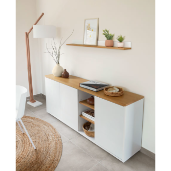 Abilen 3-door sideboard, oak veneer and white lacquer, 180 x 75 cm, FSC 100%