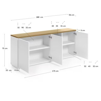 Abilen 3-door sideboard, oak veneer and white lacquer, 180 x 75 cm, FSC 100%