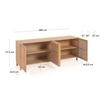 Credenza Beyla 4 ante in legno massello e impiallaa di rovere 180 x 71,5 cm FSC 100 %