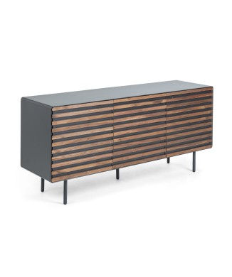 Credenza Kesia 2 ante impiallacciato noce e acciai noce, mdf grafite opac