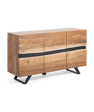 Credenza Uxia 3 ante in massello di acacia e acciagno acacia