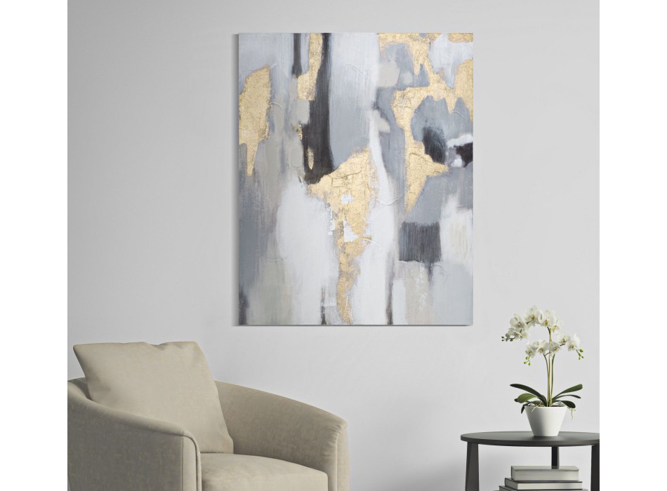 PAINTING ON GRAY/GOLD CANVAS