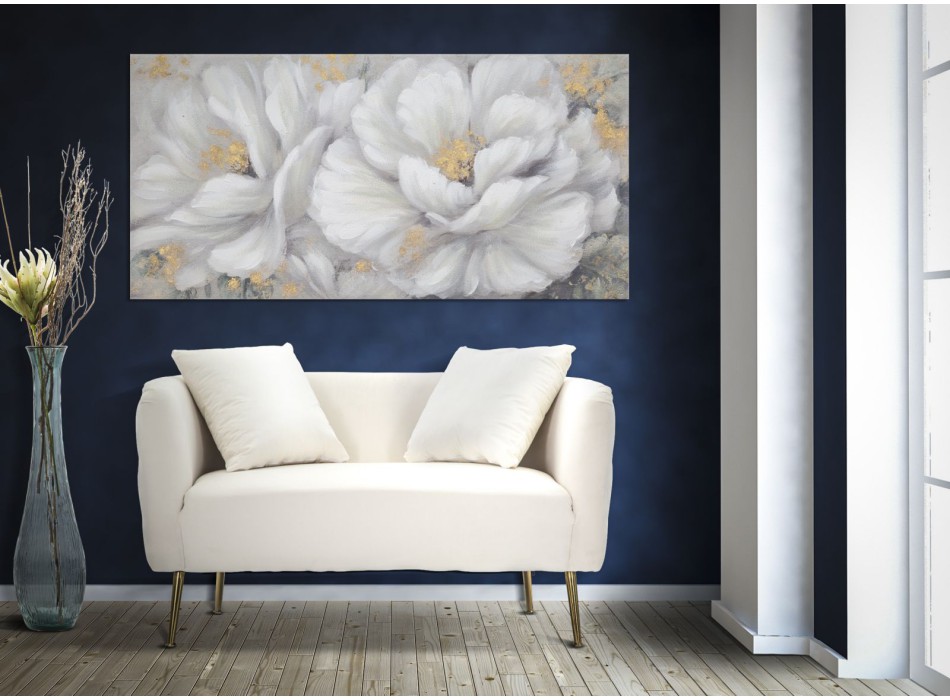 PAINTED ON WHITE/GOLD FLOWER CANVAS