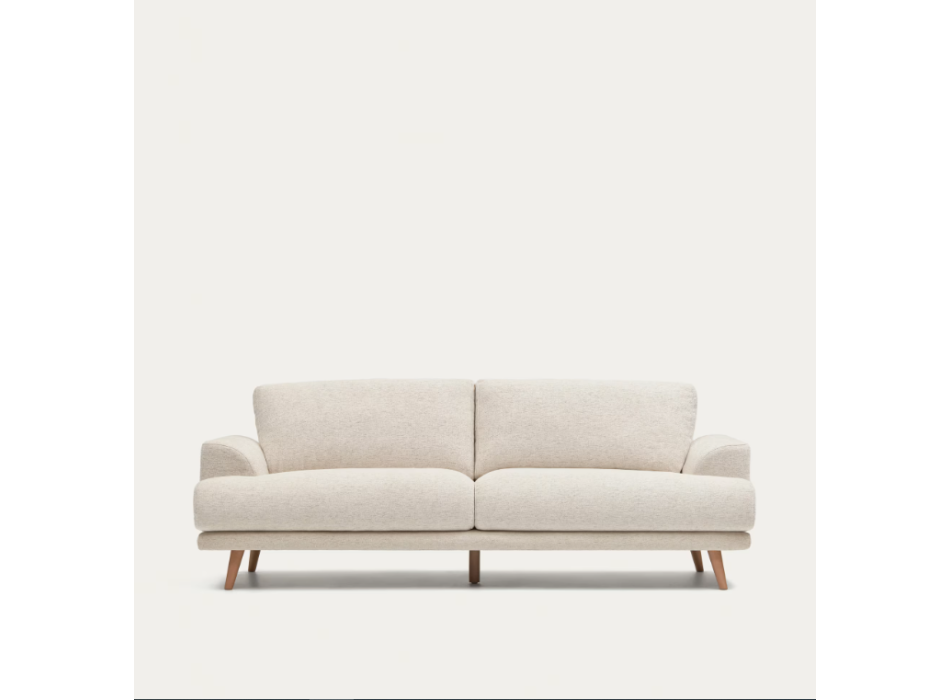 Karin white 3 seater sofa with solid wood legs