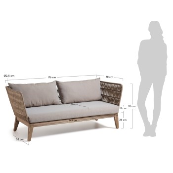 Belleny 3 seater sofa beige rope and solid wood