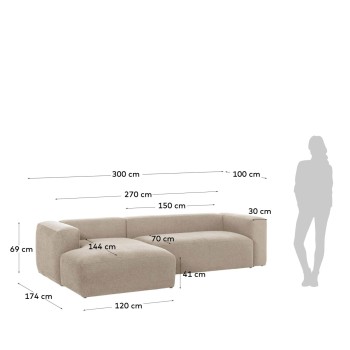 Divano Blok 3 posti con chaise longue sinistra beige 300 cm