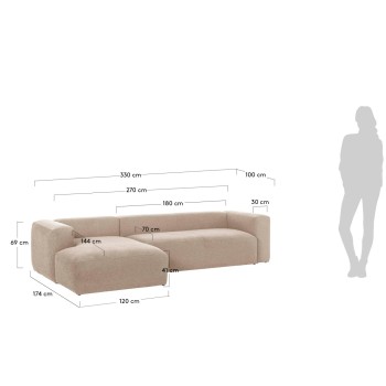 Divano Blok 4 posti chaise longue sinistra beige 330 cm