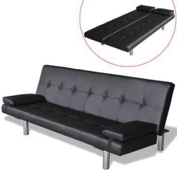 Adjustable Sofa Bed with 2 Leatherette Cushions