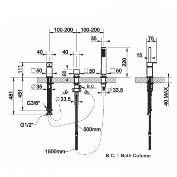 Three-hole bath mixer for supply to the bath column 20043 GESSI