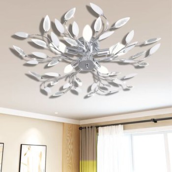 Ceiling Lamp White Transparent Acrylic Crystals 5 E14 VidaXL