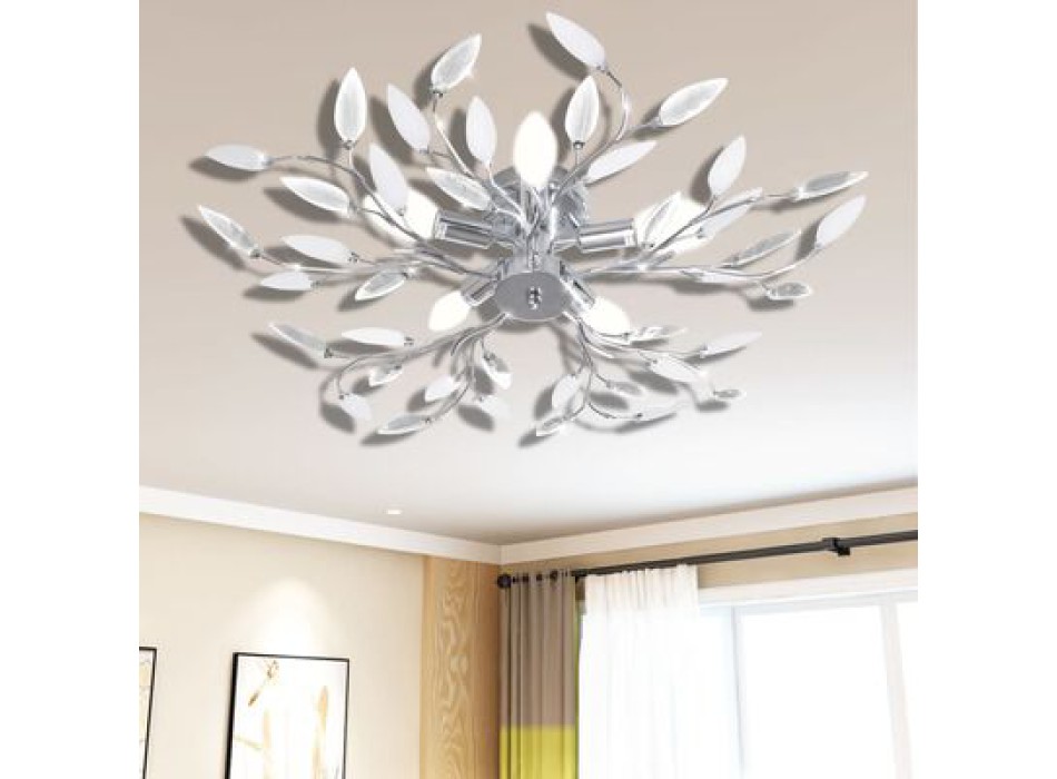 Ceiling Lamp White Transparent Acrylic Crystals 5 E14 VidaXL