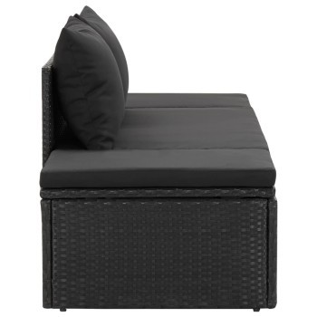 Sunbed with Cushions in Black Polyrattan