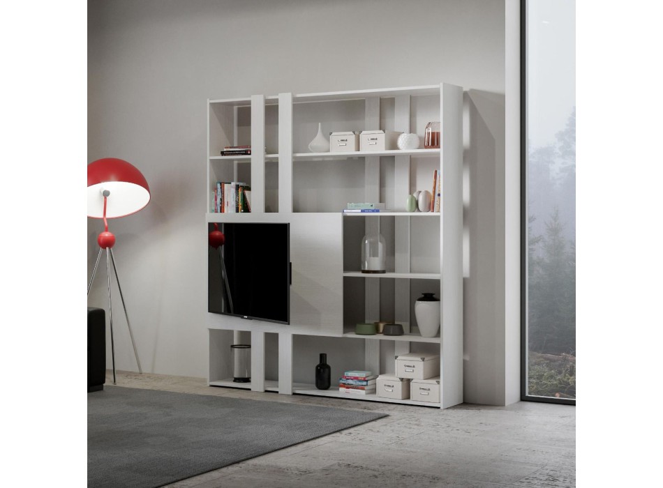 Kato bookcase TV stand - Composition H Kato 6R 2 sides 2 long bands 2 short bands 2 medium bands TV panel White Ash