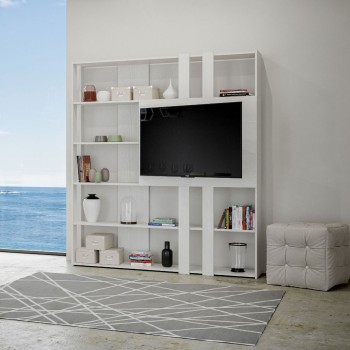 Kato bookcase TV stand - Composition L Kato 6R 2 sides 2 long bands 2 short bands 2 medium bands TV panel White Ash