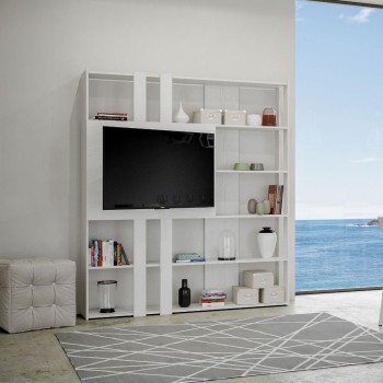 Kato bookcase TV stand - Composition L Kato 6R 2 sides 2 long bands 2 short bands 2 medium bands TV panel White Ash