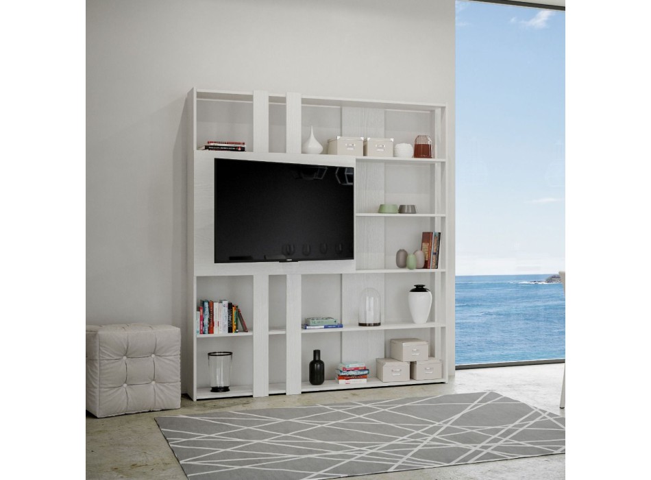 Kato bookcase TV stand - Composition L Kato 6R 2 sides 2 long bands 2 short bands 2 medium bands TV panel White Ash