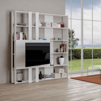 Kato bookcase TV stand - Composition M Kato 6R 2 sides 2 long bands 2 short bands 2 medium bands TV panel White Ash