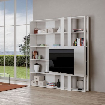 Kato bookcase TV stand - Composition M Kato 6R 2 sides 2 long bands 2 short bands 2 medium bands TV panel White Ash