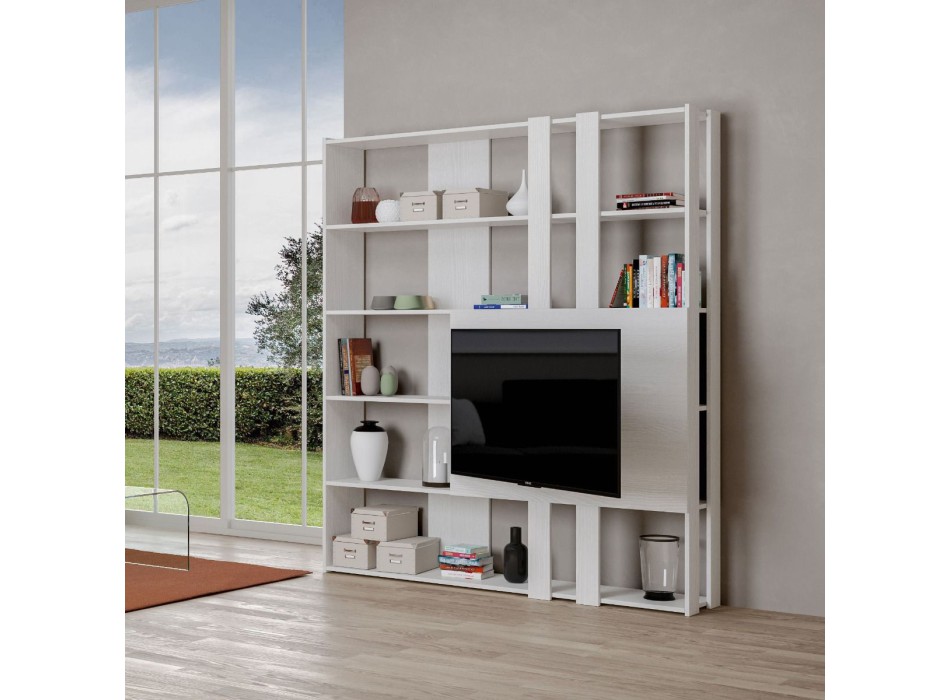 Kato bookcase TV stand - Composition M Kato 6R 2 sides 2 long bands 2 short bands 2 medium bands TV panel White Ash