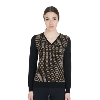 WOMEN'S V-NECK SWEATER WITH CONTRAST LOGOS