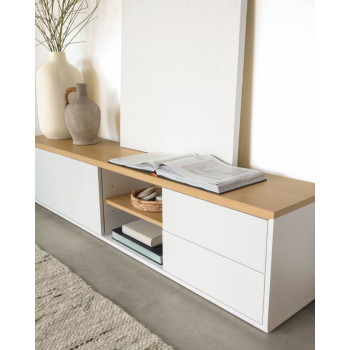 Abilen TV cabinet 2 doors 2 drawers white veneer 200 x 44 cm FSC 100%