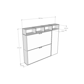 Mod.KANDO double white ash with furniture - Kando double bed White Ash composition I