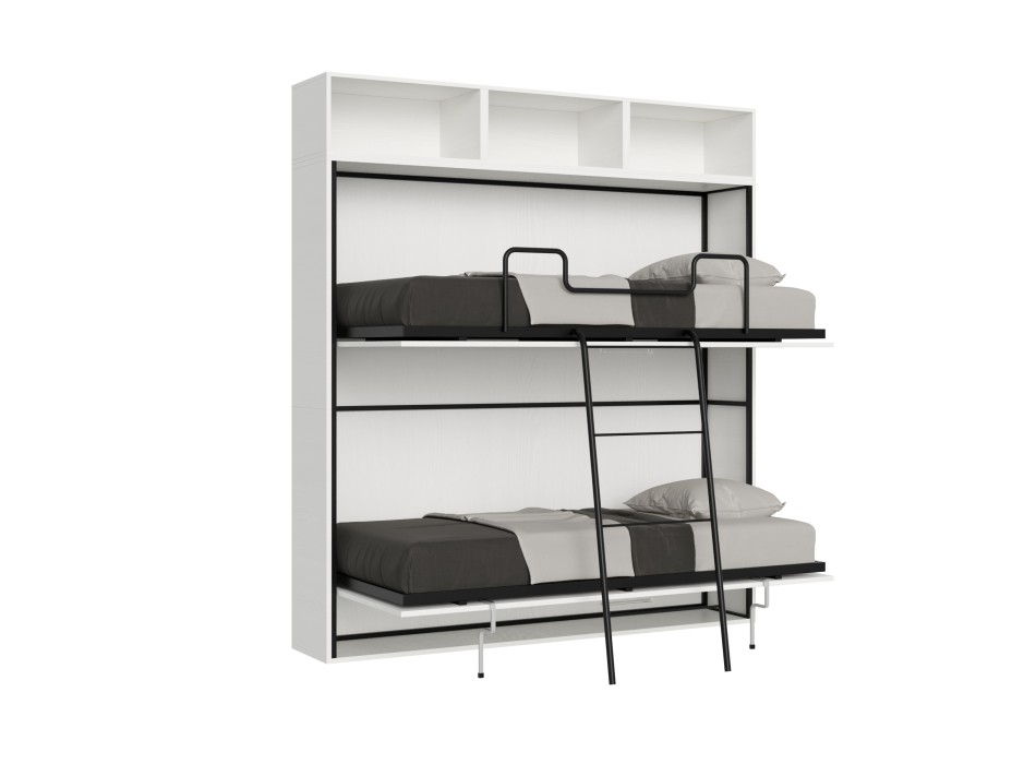 Mod.KANDO double white ash with furniture - Kando double bed White Ash composition L with mattresses