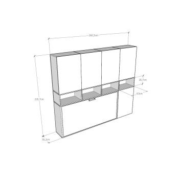 Mod.KANDO single white ash with furniture - Kando single bed White Ash composition C