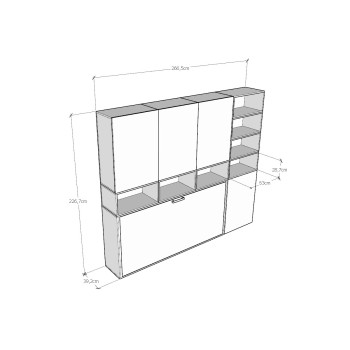 Mod.KANDO single white ash with furniture - Kando single bed White Ash composition E