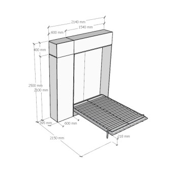 Mod. Kentaro Francese - Bed 140 Kentaro White Ash with column - hung wall unit - wall unit above column